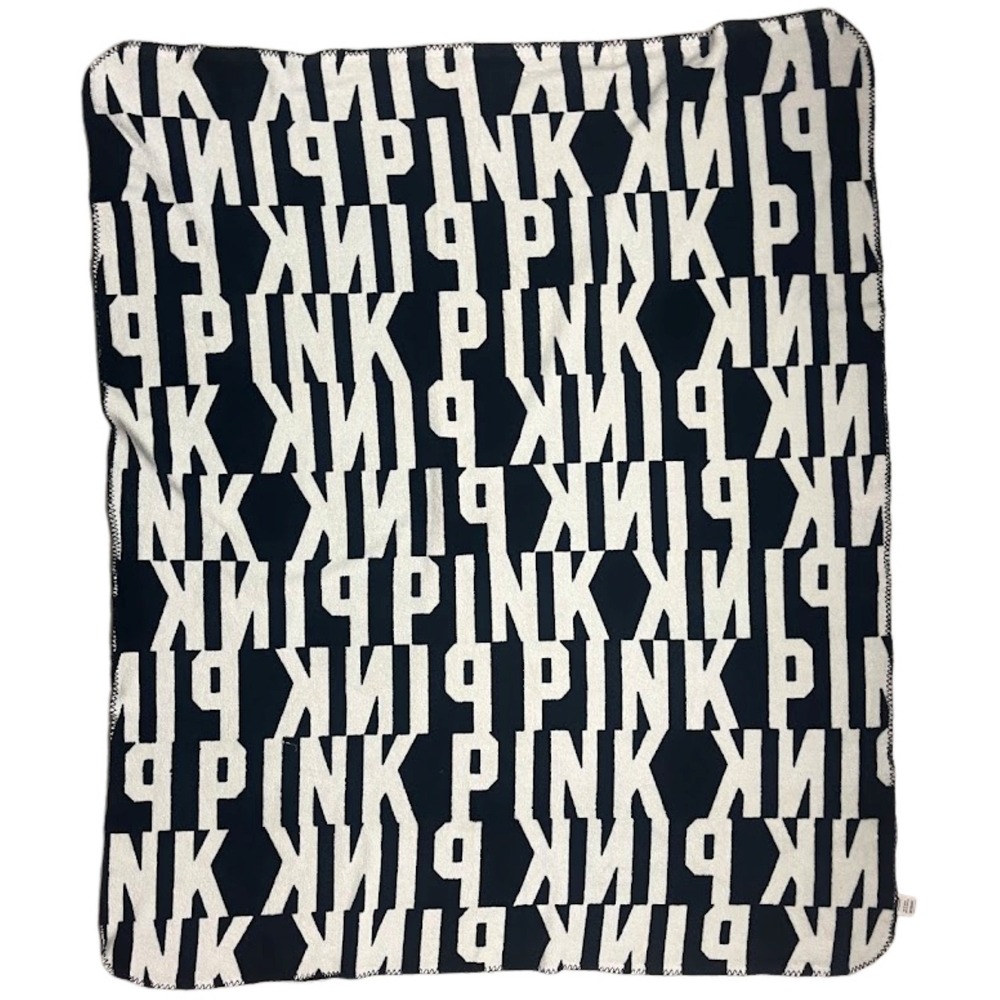 Pink Victoria's Secret Black And White Fleece Throw Blanket 50x60